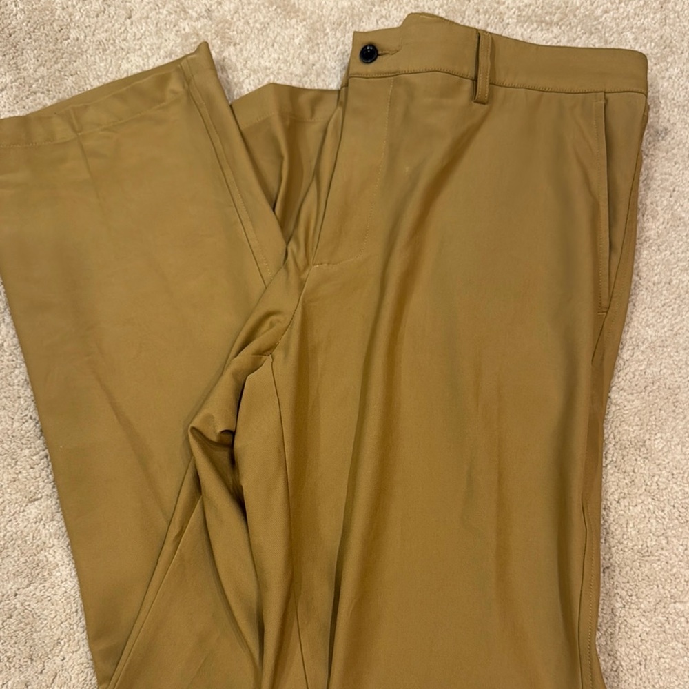 Tan Chino Pants with Flat Front and Straight Leg